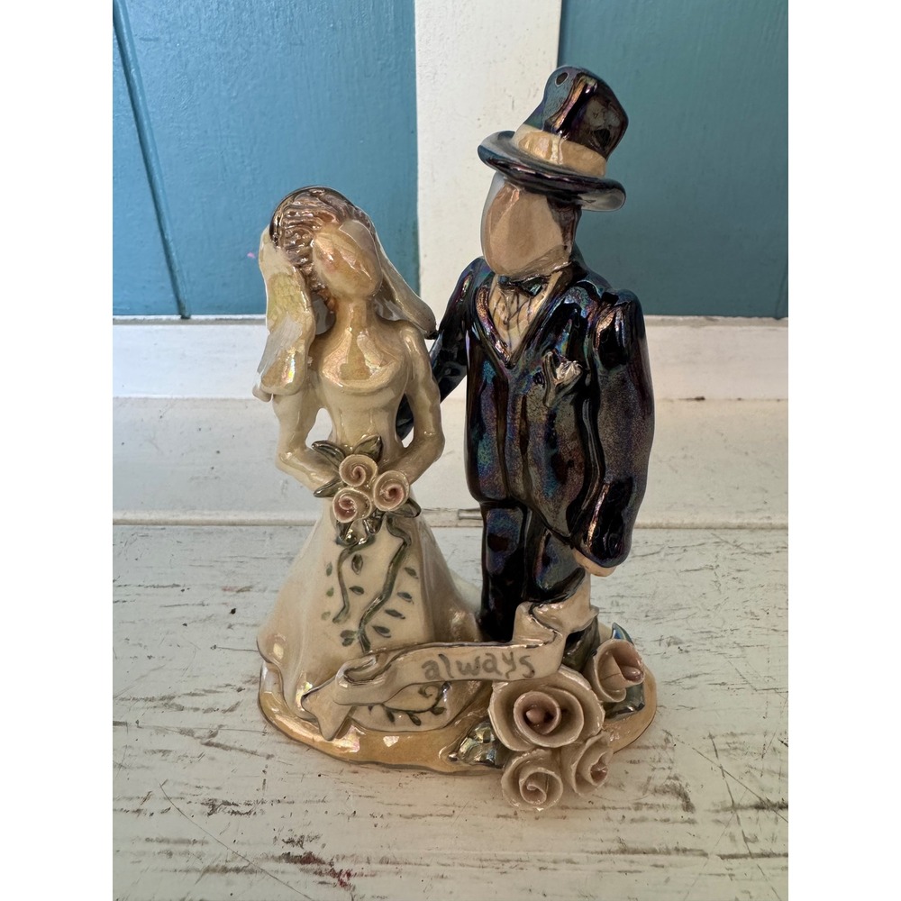 Heather Goldminc Clayworks Ceramic Wedding Bride Groom Iridescent Figurine